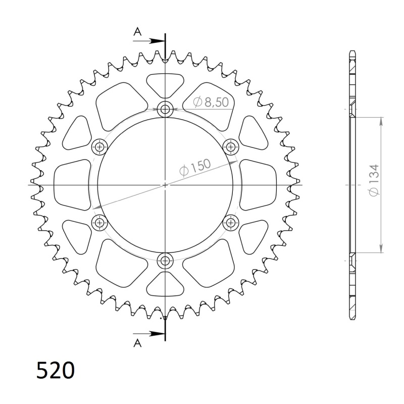 Corona Supersprox Aluminio Kawasaki 520 x 50 - Imagen 2