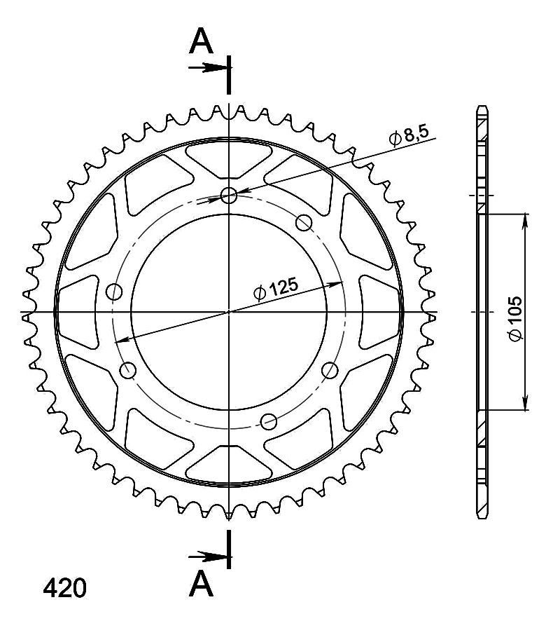 Corona Supersprox acero Derbi - Yamaha 420 x 53 - Imagen 2