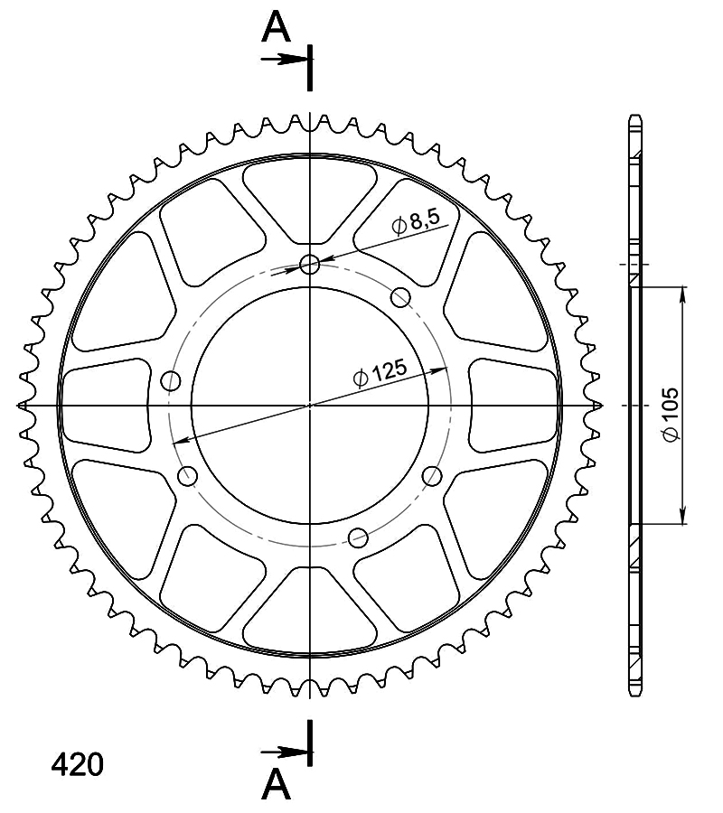 Corona Supersprox acero Yamaha 420 x 62 - Imagen 2