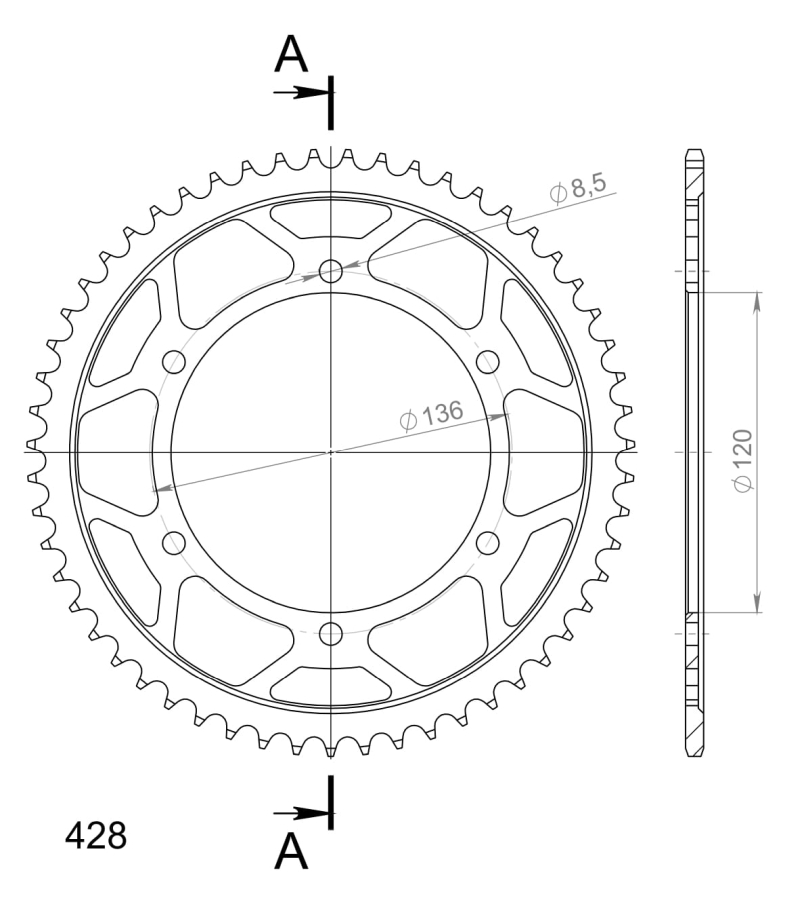 Corona Supersprox acero Yamaha 428 x 57 - Imagen 2